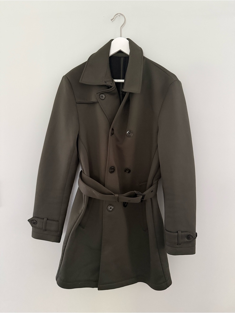 Zara Man Olive Green Pea Coat with Button Detail